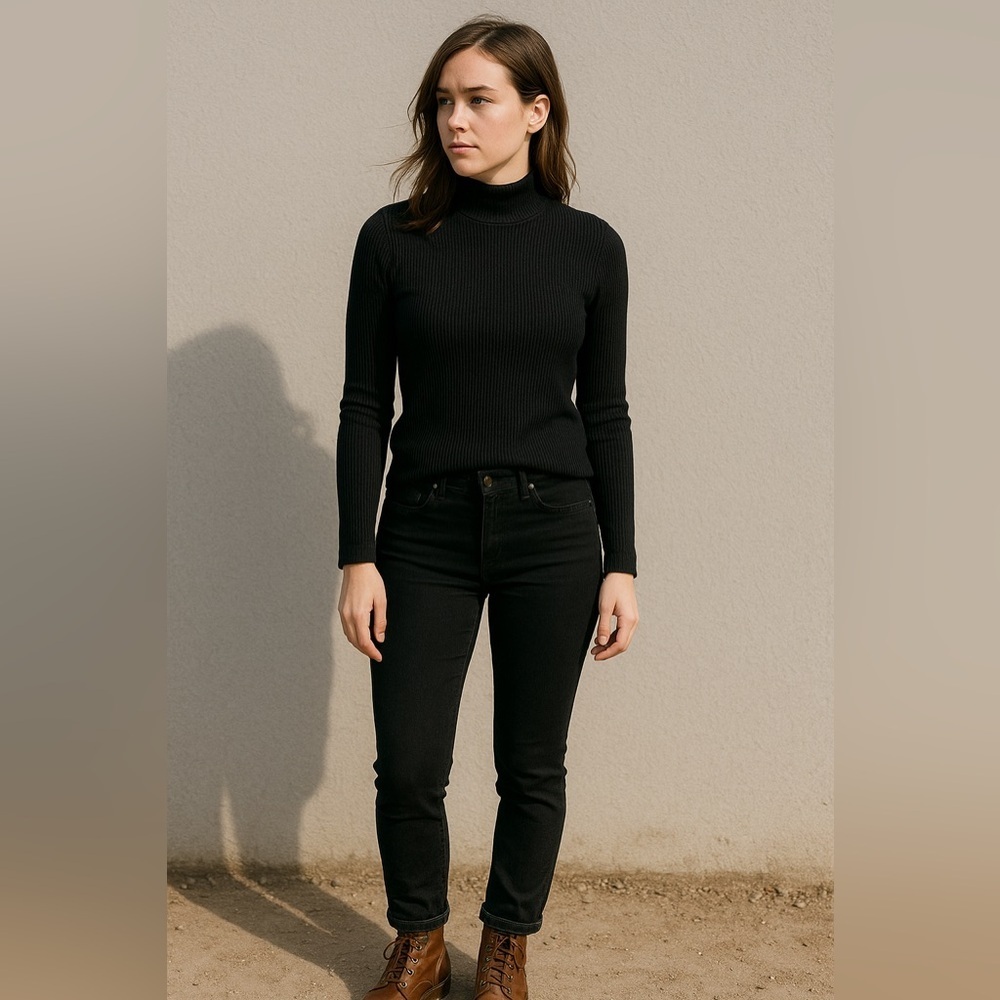 🖤 ZESICA Black Ribbed Long Sleeve Top Size L